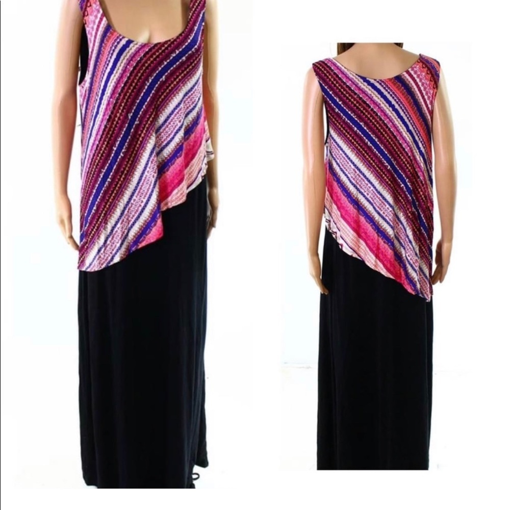 Allison Brittney Women’s Long Dress Vibrant Multi Color Overlay Size Small